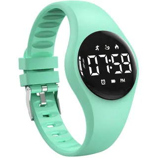 Kinder-Fitness-Tracker-Uhr mit LED-Display, wasserdichte Schrittzähler-Uhr, digitale Armbanduhr, Schrittzähler, Wecker und Kalender für Jungen, Mädchen, Teenager (Grün)