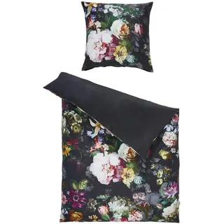 Essenza Wendebettwäsche Fleur, Schwarz, Textil, Blume, 135x200 cm, Oeko-Tex® Standard 100, Schlaftextilien, Bettwäsche, Bettwäsche, Satin-Bettwäsche