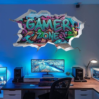 TOARTi 3D-Gaming-Zubehör für Jungenzimmer, Gamer-Zone-Wandaufkleber, Playstation-Tapete, Fotnite-Wandkunst-Poster für Xbox-Schlafzimmerdekorationen, Vidoe-Spiel-Graffiti-Aufkleber, Wandaufkleber