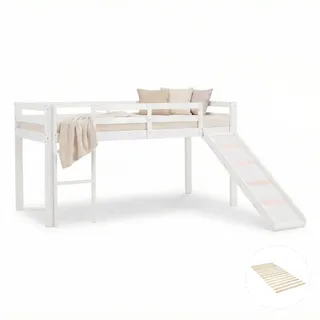Homestyle4u Hochbett 90 x 200 cm Kiefer massiv weiß grau