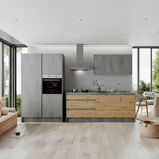 P & B Küchenzeile Isis 325 cm E-Geräte artisan eichefarben/chromix anthrazit