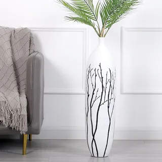 Leewadee Große Bodenvase Für Pampasgras Und Blumen, 80 cm hoch, Weiß, Resin