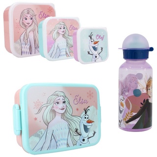 Disney Lunchbox Disney Die Eiskönigin Anna Elsa 5 tlg Kinder Set, Kunststoff, Snackboxen Brotdose Trinkflasche 370 ml bunt