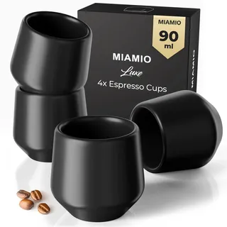 MIAMIO - Espressotassen 4er Set ohne Henkel (90 ml), Keramik Espresso Tassen dickwandig, Moderne Steingut Espressobecher & Mokkatassen - Luxe Collection (Schwarz)
