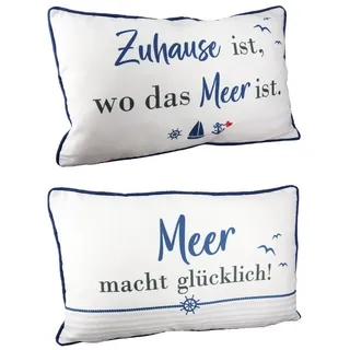 GILDE Dekokissen Maritim, Höhe: 30cm, Farbe: Weiß, Motiv: Meer weiß