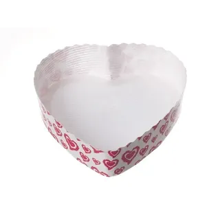 10 Einweg Papier Backformen Herz weiss rot 13,0 cm x 3,5 cm