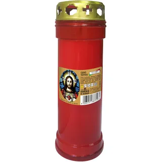 Votivkerze für das Heilige Herz mit Regenschutz - Farbe Rot - Modell P50 - Brenndauer 55 Stunden