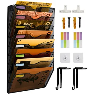 PLSOPPKG Hängeorganizer Wandablagefächer 8 Stöckiger Wandmontage Schreibtisch Organizer, A4 Zeitschriftenhalter Wand, Hängende Wandordner Dokumente Metall Büro Dokument Organizer für Zuhause