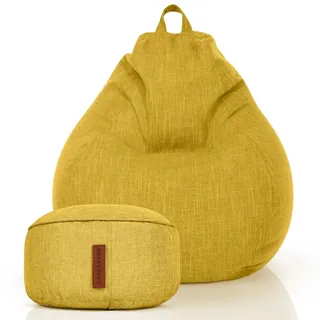 Green Bean 2er Set Indoor XXL Sitzsack + Hocker mit EPS-Perlen Füllung - Gelb