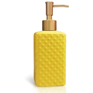 Gold Seifenspender, Keramik Lotion Pumpflasche mit Raffinierter und Vintage-Prägung, Heimdekoration für Bad oder Küche (Gelb)
