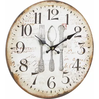Wanduhr HOME AFFAIRE "Werant", beige, B:34cm H:33,8cm T:4,5cm, Wanduhren, Wanduhr, rund, Ø 34 cm, Vintage Optik, dekorativ in Küche & Wohnzimmer