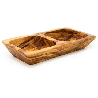 Benera Snackschale Olivenholz Schale mit 2 Fächer I Snackschale Schälchen, Olivenholz braun