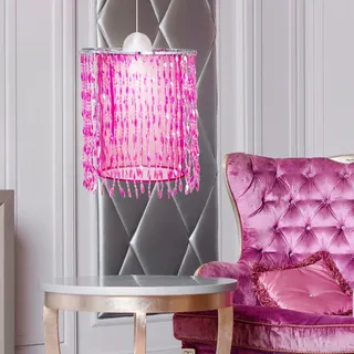 ETC Shop Hängelampe Hängeleuchte Kinderlampe Pendelleuchte Kinderzimmerleuchte, Kristalldekor Textilschirm pink, 1x E27 Fassung, Dxh 22,5x129cm