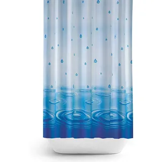 KS Handel 24 Textil DUSCHVORHANG Weiss BLAU Tropfen 120 x 200 cm INKL. Ringe 120x200! Shower Curtain Blue!