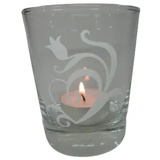 Deko Teelicht Glas Windlicht print "Tulpe mit Herz" weiß Handemade Dekoration