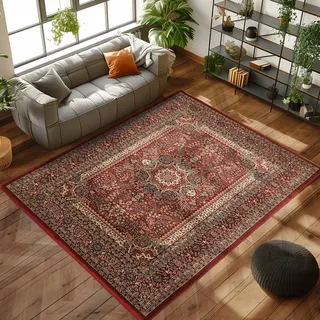 Carpettex Kurzflor Teppich Orientalisch Wohnzimmertex 200x300 Klassisch Optik Rot - Orientteppich Vintage Schlafzimmer Weich Waschbar Küchenteppich