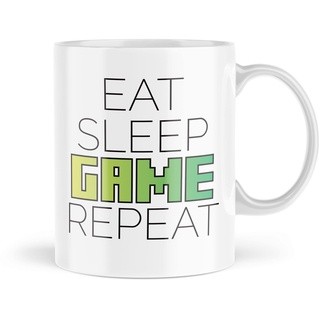 Lustige Tassen | Eat Sleep Game Repeat Tasse | Neuheit Tasse für Ihn Büro Gamer Mädchen Freund Sohn Geburtstag Bruder Tasse Xbox Playstation | MBH2108