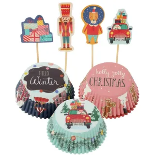 WellHome - Weihnachts-Cupcake-Set mit weihnachtlichen Motiven