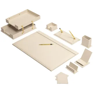 Bonded Set Luxus-Schreibtischunterlage und Schreibtisch-Organisation, Schreibtisch-Organizer, Leder-Schreibtisch-Organizer (Cream)