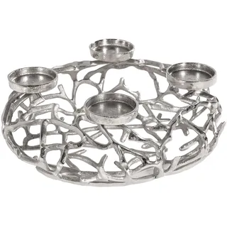 Eleganter Kerzenhalter Abstract Ø 38cm Silber Kranz aus Ästen für 4 Kerzen Adventskranz aus Aluminium Tischkranz für Stumpenkerzen