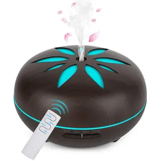 GeeRic Aroma Diffuser 550ML Luftbefeuchter mit Timer Ultraschall Vernebler,Raumbefeuchter Aromatherapie Öle Duftlampe mit 7 Farben LED Dunkles Holz
