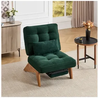 BlingBin Loungesessel Relaxsessel Polsterstuhl mit Fußstütze mit Lendenkissen und Holzbeinen (Ergonomischer Relaxsessel mit Massivholzbeinen, 1-St., Moderner verstellbarer rückenfreier Loungesessel aus Stoff), Relaxsessel aus Stoff für Wohnzimmer/Schlafzimmer/Studierzimmer grün