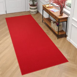 TAPISO Mono Läufer Teppich Kurzflor Indoor Outdoor UV-beständig Rot Einfarbig Wohnzimmer Schlafzimmer Kinderzimmer Modern Design ÖKO-TEX 100 x 480 cm
