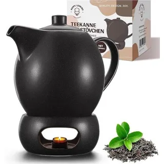 Famanu Teekanne mit Stövchen Set - Keramik - 1,2 l - Schwarz