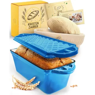 Krustenzauber Brotbackform Brotbackform Gusseisen Topf Brot Backen [inkl. Gärkorb] blau Kastenform