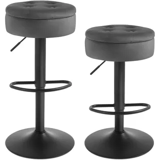 WOLTU Barhocker 2er Set, Sitzhocker mit Stauraum, Hocker höhenverstellbar 360° drehbar, Drehhocker für Kücheninsel Esszimmer Bar Küche Tresen, Samt Metall, Dunkelgrau