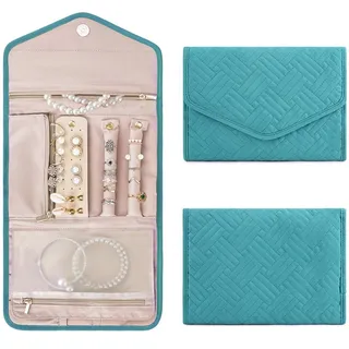 Aorine Faltbare Schmuckaufbewahrungstasche Große und Kleine Reiseschmuck-Reisebox Geeignet für die Tägliche Aufbewahrung von Ringen,Halsketten,Armbändern und Ohrringen,Cyan,L