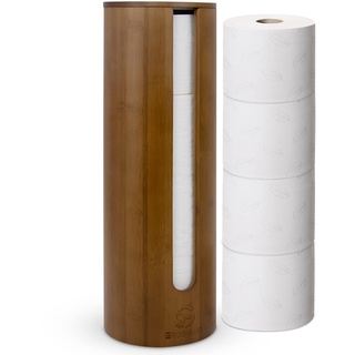 GROOVANO Ersatzrollenhalter aus Bambus für 4 Rollen, Toilettenpapierhalter Holz, Toilettenpapier Aufbewahrung, WC Klopapieraufbewahrung, Toilet Paper Storage mit Deckel, Klorollenaufbewahrung - Dark
