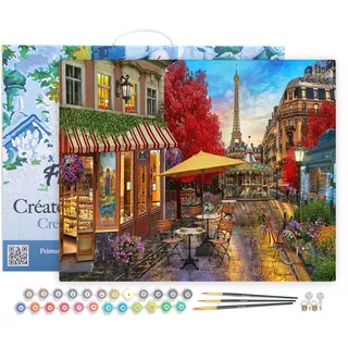 Figured'Art Malen Nach Zahlen Erwachsene Mit Rahmen Veranda in Paris - Paint by Numbers Basteln DIY Bastelset 40x50cm Leinwand gespannt auf Holzrahmen