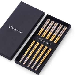 SBOMHS Chinesische Essstäbchen gold edelstahl 5 Paar Sushi Stäbchen für Japanisch Koreanisch Chopsticks Metall 23,4cm Länge essstäbchen spülmaschinenfest gut Geschenk für weihnachten/geburtstag
