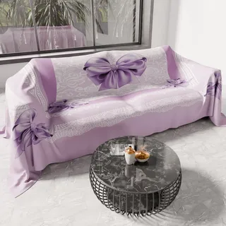 PETTI Artigiani Italiani - Sofadecke und Überwurf aus Mikrofaser – Vielseitige Tagesdecke für Sofa, Bett und Tisch, Waschbar, Schützend, Made in Italy, Lila Schleife, 180 x 270 cm