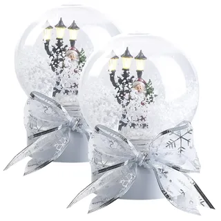 Infactory 2er-Set Schneekugeln mit singendem Weihnachtsmann, LED-Laterne