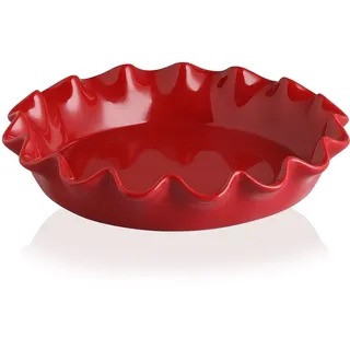 Sweejar Home Runde Kuchenform aus Keramik, geriffelte Porzellanpfanne, antihaftbeschichtet, Quicheform für Kürbis- und Apfelkuchen, Bauernhaus-Design, Rot