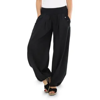 malito more than fashion Haremshose malito Damen Pumphose mit Zierknöpfen 23245P Sommer Aladinhose Freizeithose locker & lässig Einheitsgröße schwarz 34-40