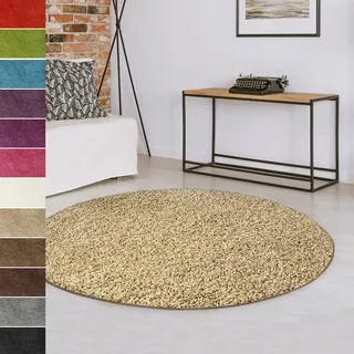 casa pura Teppich rund 140cm Durchmesser, beige weicher & Flauschiger Shaggy Hochflor Wohnteppich für Wohnzimmer, Schlafzimmer, Flur,Teppich Flur mit Anti-Rutsch Unterseite Barcelona