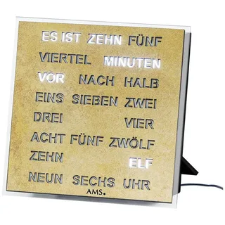 AMS Wanduhr Wortuhr LED Wanduhr Tischuhr 20x20cm (Quadratisch) goldfarben