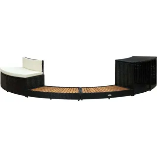 "SALE 2026" Whirlpool-Umrandung Schwarz Poly Rattan & Massivholz Akazie - Poolzubehör DE3032349