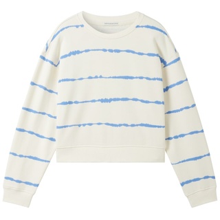 TOM TAILOR Mädchen Cropped Sweatshirt mit Bio-Baumwolle, weiß, Batikmuster / Tie-Dye Effekt, Gr. 152