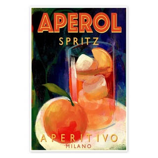 Posterlounge Poster ATELIER M, Aperol Spritz Aperitivo, Milano, Bar Vintage Illustration orange 60 cm x 90 cm