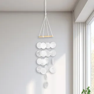 Muschel Windspiel, Boho Deko Windspiel Traumfänger Hängend, Naturmuschel Klangspiel Außendekoration Windspiel für Fenster Bäume Terrasse Garten Geschenk für Frauen (Weiß, 73cm)