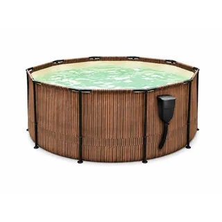 Frame Pool 366 x 91 cm TEAK Stahlrahmen Aufstellpool Schwimmbecken in Teakoptik