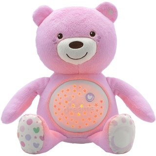 Chicco First Dreams Baby Bär Plüsch-Teddybär, weicher Projektor mit Nachtlicht, Lichteffekten und entspannenden Melodien, Rosa - Kinderspielzeug 0+ Monate