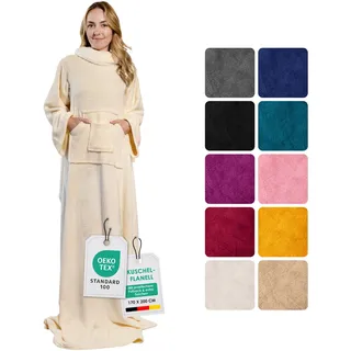 heimtexland ® Ärmeldecke TV Kuscheldecke mit Ärmeln Taschen Fußsack Super Soft Flanell tragbare Decke Ganzkörperdecke Typ870 Creme 200x170 cm
