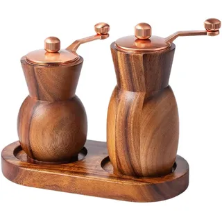 LOVIVER 2-teiliges Salz- und Pfeffermühlen-Set, nachfüllbare Meersalzmühle mit Tablett, Pfeffermühle aus Holz und Kurbel