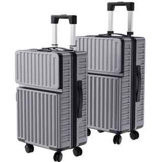 FUROKOY Trolleyset Kofferset Hartschalenkofferset Reisekoffer Set, 20/24 Zoll 2-teiliges Set,Grau,hochfestes ABS-Gehäuse, TSA-Schloss grau