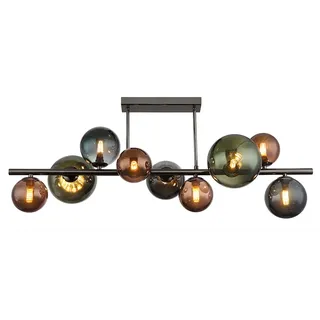 LED Deckenleuchte 9 Flammig Deckenlampe Glaskugeln Esszimmerleuchte Kugeln, bronze petrol grün, 9x 3,5W 350Lm warmweiß, LxBxH 87x30x38 cm
